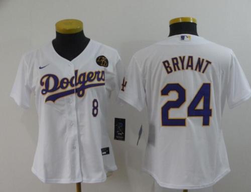 Women Los Angeles Dodgers 24 BRYANT White Cool Base Jersey