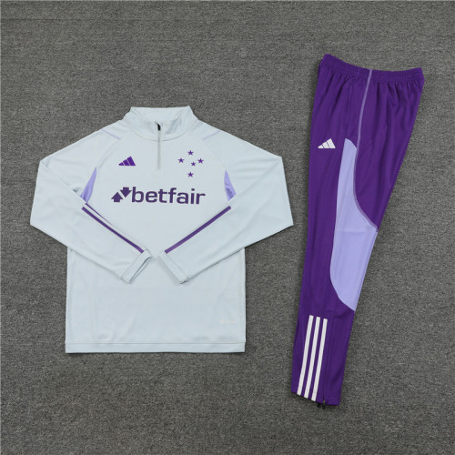 2023-2024 Cruzeiro White Soccer Training Sweater and Purple Pants