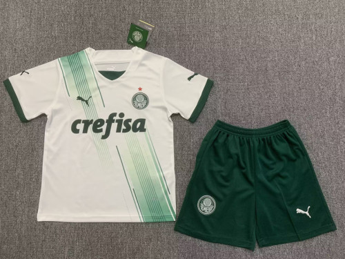 Youth Uniform Kids Kit 2023-2024 Palmeiras Away White Soccer Jersey Shorts