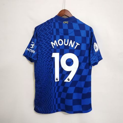 with EPL Patch Fans Version 2021-2022 Chelsea MOUNT 19 Home Blue Soccer Jersey
