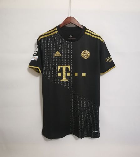 with UCL Patch Fans Version Bayern Munich 2021-2022 Away Black Soccer Jersey