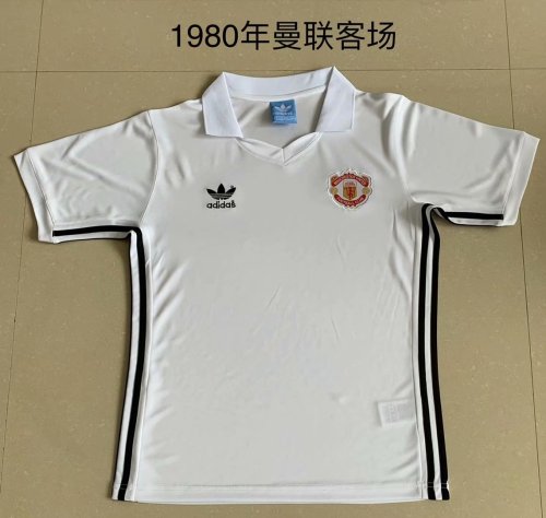 Retro Jersey 1980 Manchester United Away White Soocer Jersey Vintage Football Shirt