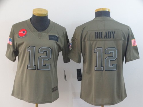 New England Patriots 12 Tom Brady 2019 Olive Women Salute To Service Limited Jersey