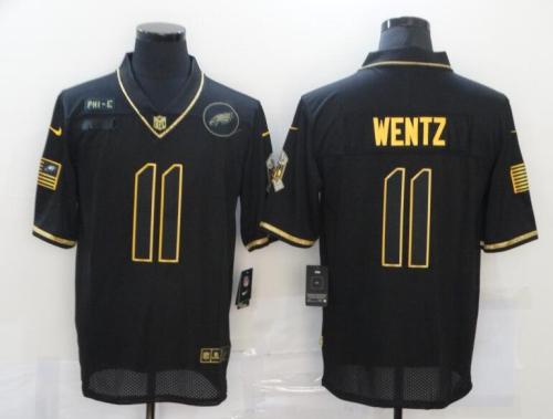 Eagles 11 Carson Wentz Black Gold 2020 Salute To Service Limited Jersey