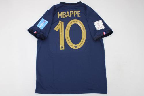 with Final Lettering+Golden+World Cup Patch Fans Version 2022 World Cup France MBAPPE 10 Home Soccer Jersey