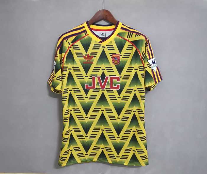 with EPL Patch Retro Jersey 1991-1993 Arsenal Away Yellow Vintage Soccer Jersey