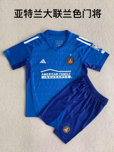 Youth Uniform Kids Kit 2023-2024 Atlanta United Blue Goalkeeper Soccer Jersey and Shorts