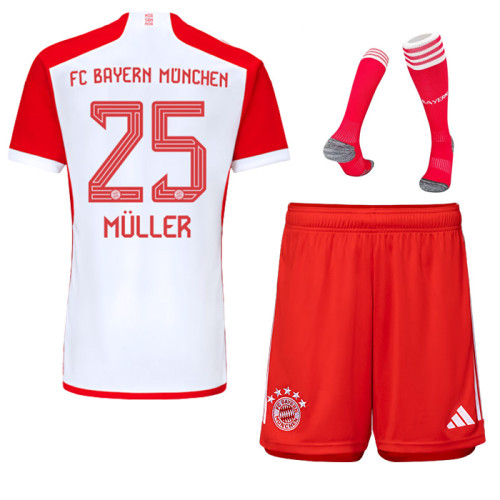 Adult Uniform+Socks 2023-2024 Bayern Munich MULLER 25 Home Soccer Jersey Shorts Socks