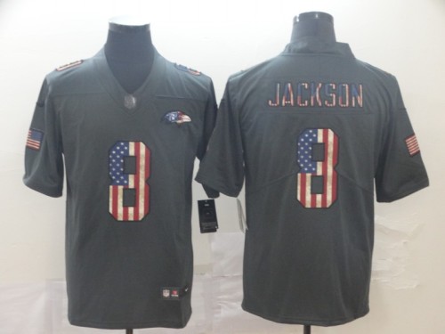Baltimore Ravens 8 JACKSON 2019 Black Salute To Service USA Flag Fashion Limited Jersey
