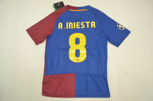 with Front Lettering+UCL Patch Retro Jersey Barcelona 2008-2009 A.INIESTA 8 UCL Final Home Soccer Jersey
