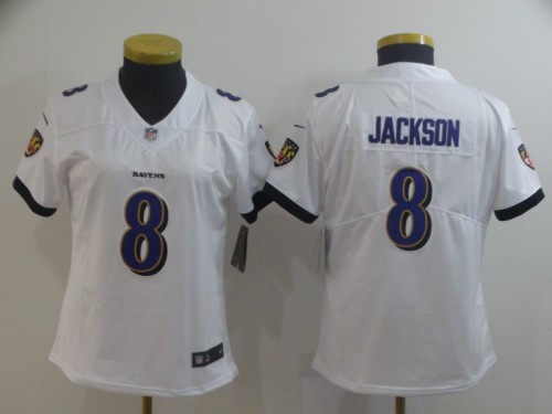 Women Baltimore Ravens 8 JACKSON White NFL Jersey