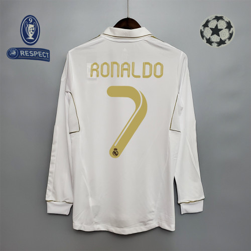 with UCL Patch Retro Jersey Long Sleeve 2011-2012 Real Madrid RONALDO 7 Home Soccer Jersey