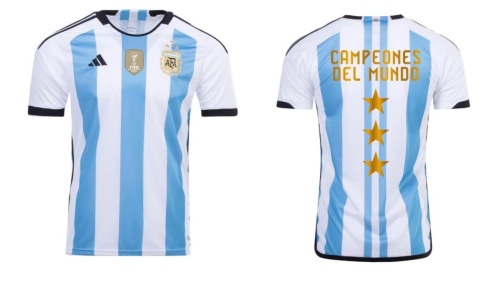 with 3 Stars Golden Patch Fans Version 2022 World Cup Argentina CAMPEONES DEL MUNDO Home Soccer Jersey