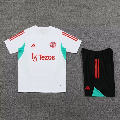 2023-2024 Manchester United White/Blue Soccer Training Jersey and Shorts