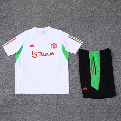 Adult Uniform 2023-2024 Manchester United White Soccer Training Jersey and Shorts