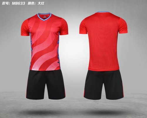 M8633 Red Blank Soccer Training Jersey Shorts