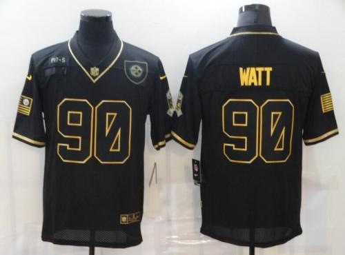 Steelers 90 T.J. Watt Black Gold 2020 Salute To Service Limited Jersey