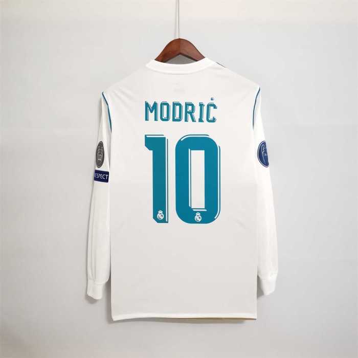with Front Lettering+Front Patch+UCL Patch Long Sleeve Retro Jersey 2017-2018 Real Madrid MODRIC 10 Home UCL Final Soccer Jersey