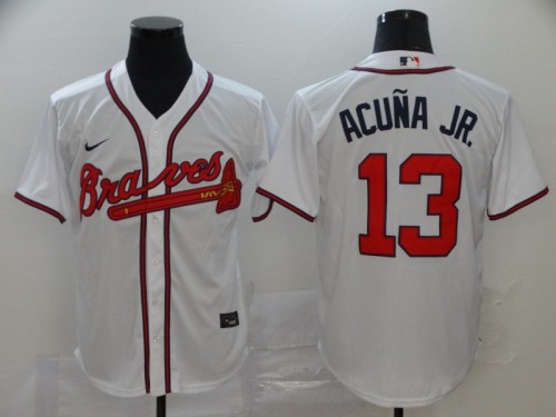 Atlanta Braves 13 ACUNA JR. White/Red 2020 Cool Base  Jersey