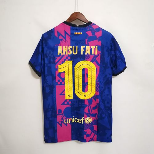 with UCL Patch Fans Version 2021-2022 Barcelona ANSU FATI 10 Third Away Soccer Jersey