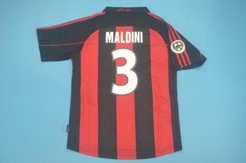 with Serie A Patch Retro Jersey 1998-2000 Ac Milan 3 MALDINI Home Soccer Jersey