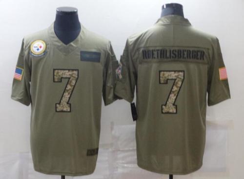 Steelers 7 Ben Roethlisberger Olive Camo 2020 Salute To Service Limited Jersey