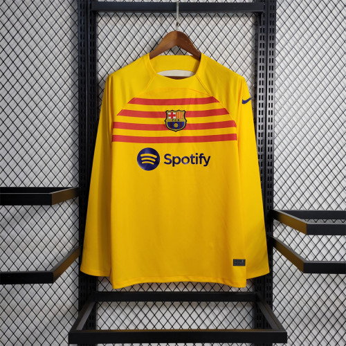 Long Sleeve 2022-2023 Barcelona 4th Away Yellow Soccer Jersey