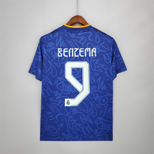 Fans Version 2021-2022 Real Madrid BENZEMA 9 Away Blue Soccer Jersey