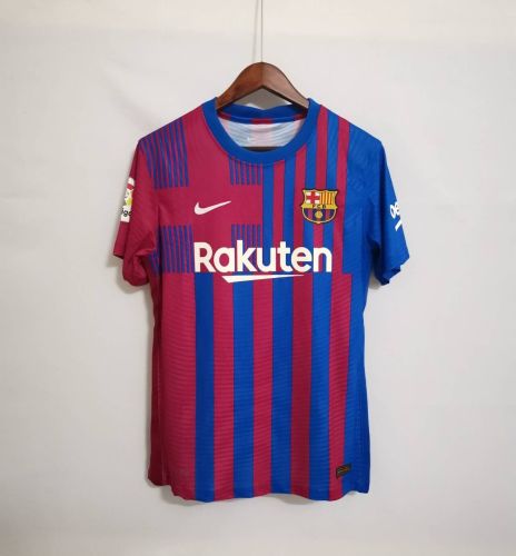 with LFP Patch Player version 2021-2022 Barcelona Home Soccer Jersey