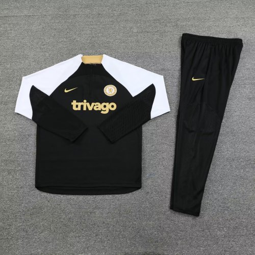 2023-2024 Chelsea Black/White Soccer Training Sweater and Pants