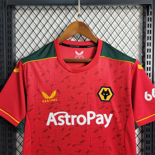 Fan Version Wolves Jersey 2023-2024 Wolverhampton Wanderers Away Red Football Shirt