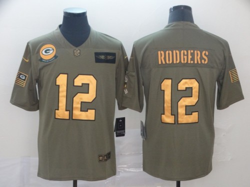 Green Bay Packers 12 Aaron Rodgers 2019 Olive Gold Salute To Service Limited Jersey