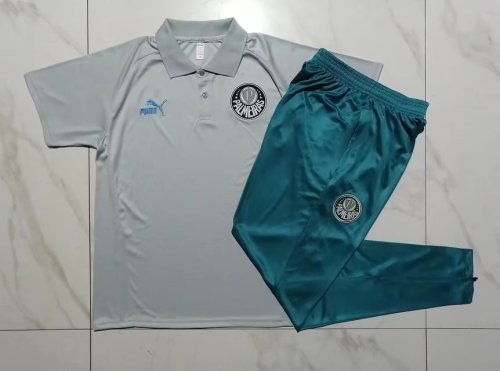 2023-2024 Palmeiras Grey Soccer Training Polo and Green Pants