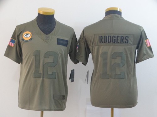 Green Bay Packers 12 Aaron Rodgers 2019 Olive Youth Salute To Service Limited Jersey