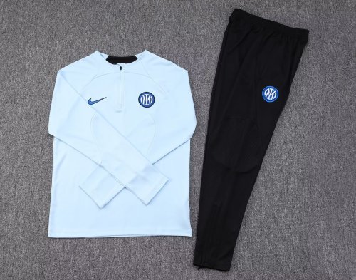 2023-2024 Inter Milan Light Blue 1/4 Zipper Soccer Training Sweater and Pants