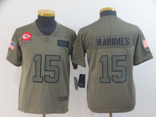 Kansas City Chiefs 15 Patrick Mahomes 2019 Olive Youth Salute To Service Limited Jersey