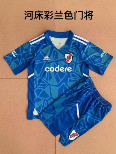 Adult Uniform 2022-2023 River Plate Blue Goalkeeper Soccer Jersey Shorts