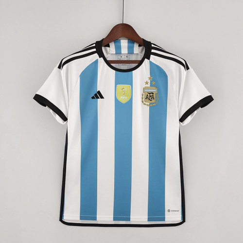 with New Golden Patch 3 Stars Fans Version 2022 World Cup Argentina Home Soccer Jersey