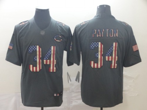 Chicago Bears 34 PAYTON 2019 Black Salute To Service USA Flag Fashion Limited Jersey