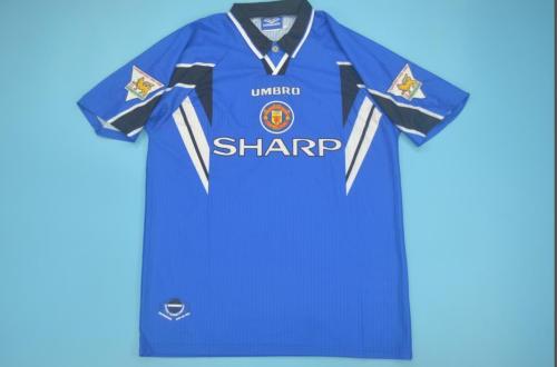 with EPL Patch Retro Jersey 1996-1998 Manchester United Away Blue Soccer Jersey