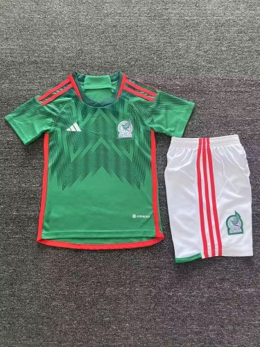 Youth Uniform 2022 World Cup Mexico Home Soccer Jersey Shorts