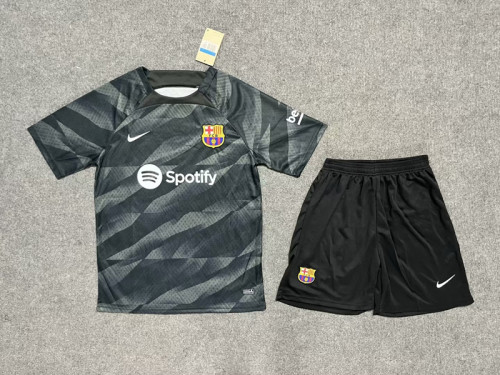Adult Uniform 2023-2024 Barcelona Black Goalkeeper Soccer Jersey Shorts