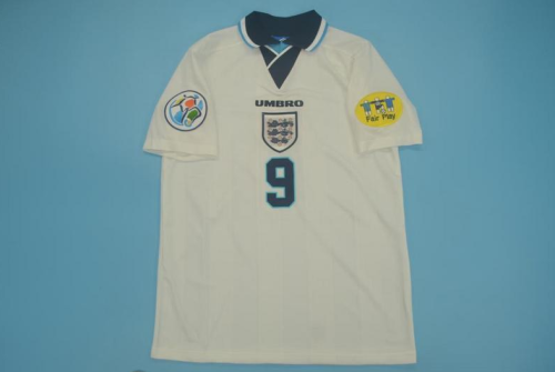 with Patch Retro Jersey 1996 England 9 SHEARER Home Soccer Jersey