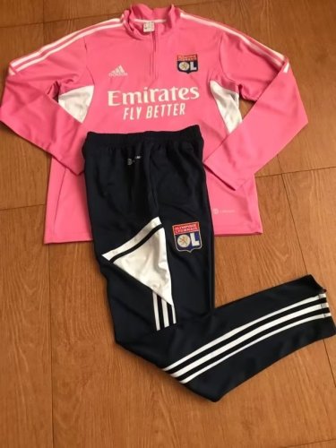 2022-2023 Lyon Pink Soccer 1/4 Zipper Training Sweater and Long Pants