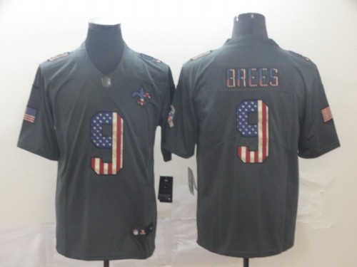 New Orleans Saints 9 BREES 2019 Black Salute To Service USA Flag Fashion Limited Jersey
