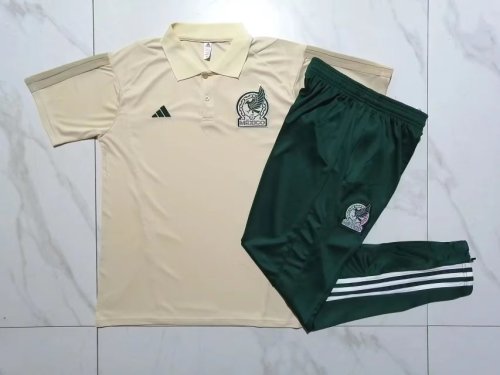 2023-2024 Mexico Gold Soccer Polo and Green Pants