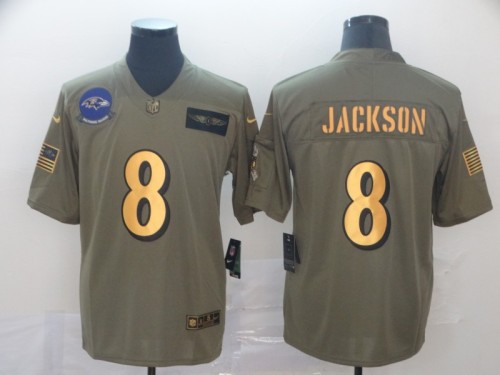 Baltimore Ravens 8 Lamar Jackson 2019 Olive Gold Salute To Service Limited Jersey