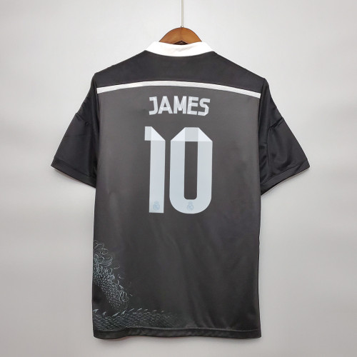 with Front Patch+UCL Patch Retro Jersey 2014-2015 Real Madrid 10 JAMES 3rd Away Black Soccer Jersey