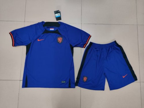Adult Uniform 2022 World Cup Netherlands Away Blue Soccer Jersey Shorts