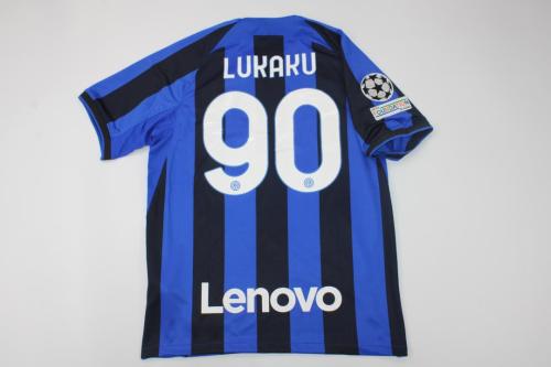 with Coppa Italia Patch+UCL Patch Fans Version 2022-2023 Inter Milan 90 LUKAKU Home Soccer Jersey